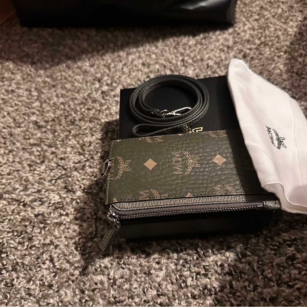 Mcm Olive Monogram Zip Wallet